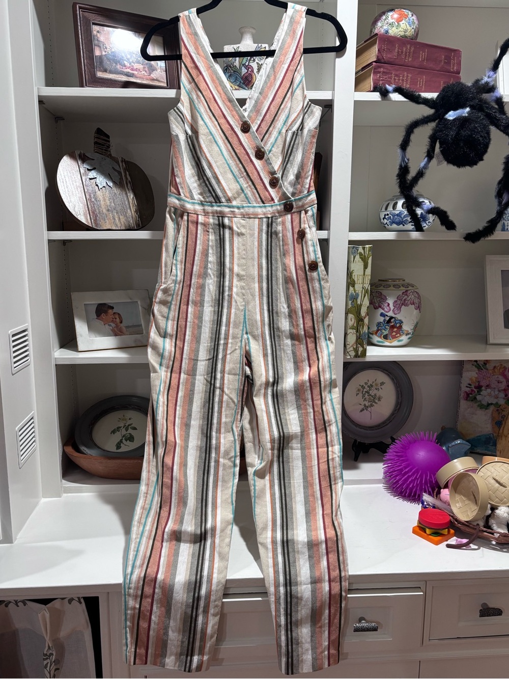Hutch Anthropologie Beachy Striped V-Neck Sleeveless Jumpsuit 4